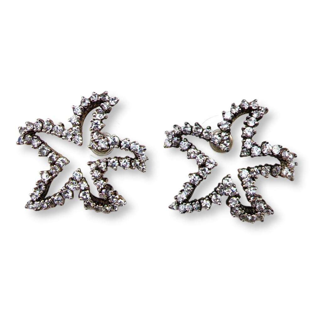 Vintage Starfish Earrings Sterling Silver 925 Clear CZ Nautical Studs